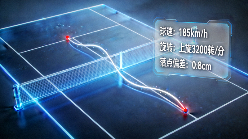 网球比赛鹰眼与数据叠加示意图 - 显示球路轨迹和落点数据